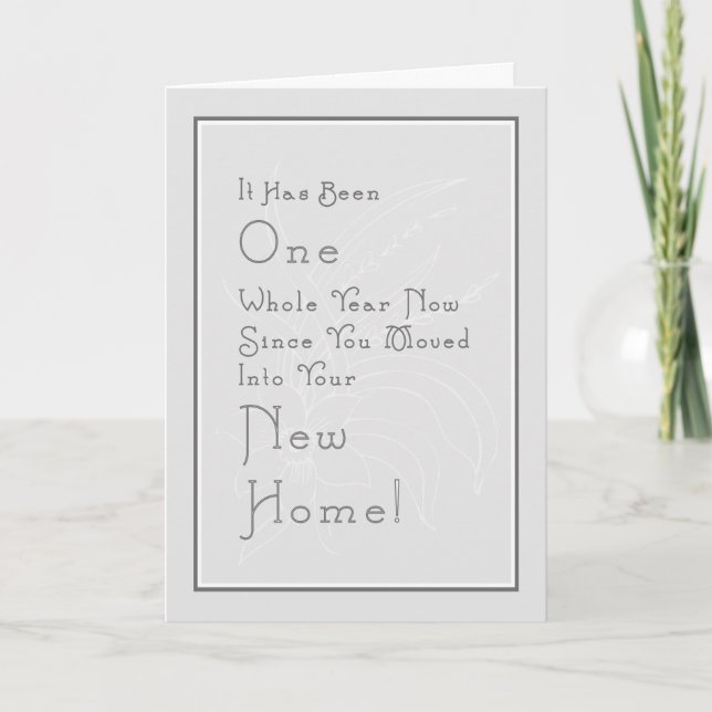 New Home 1st Year Anniversary in Grey Thank You Card (Front)