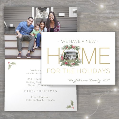 New Home 2 Photo Christmas Wreath Address Change Holiday Card