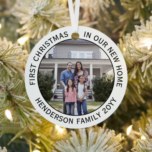 New Home Address 1st Christmas 2 Photo Black White Metal Ornament