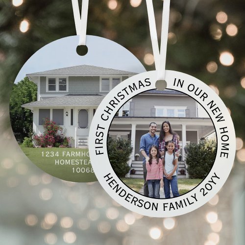 New Home Address 1st Christmas 2 Photo Black White Metal Ornament