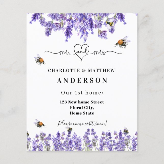 New home address change lavender bees moving  flyer (Front)