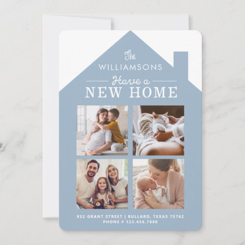 New Home Address Family Photo Collage Blue Announcement