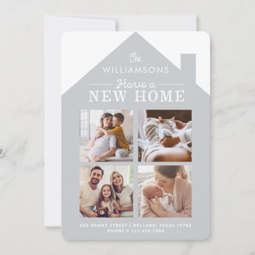 New Home Address Family Photo Collage Grey Announcement
