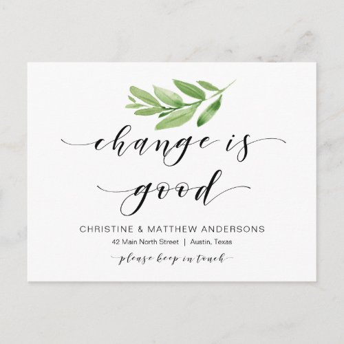 New Home Address Greenery Moving Announcement Postcard