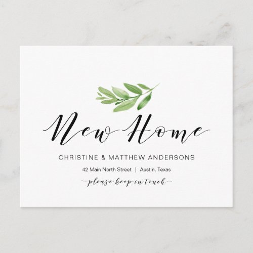 New Home Address Greenery Moving Announcement Postcard