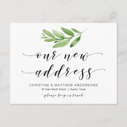 New Home Address Greenery Moving Announcement Postcard