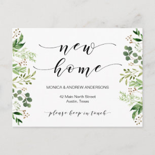 New Home Address, Greenery, Moving Announcement Postcard