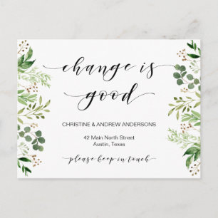 New Home Address, Greenery, Moving Announcement Postcard