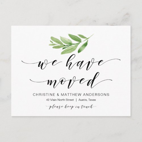 New Home Address Greenery Moving Announcement Postcard