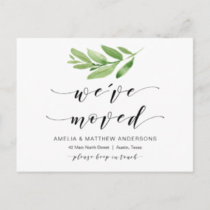 New Home Address, Greenery, Moving Announcement Postcard