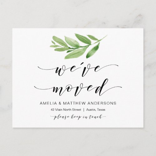 New Home Address Greenery Moving Announcement Postcard