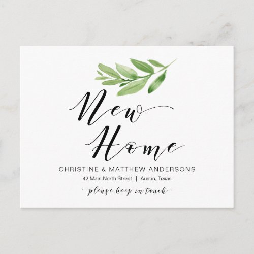 New Home Address Greenery Moving Announcement Postcard