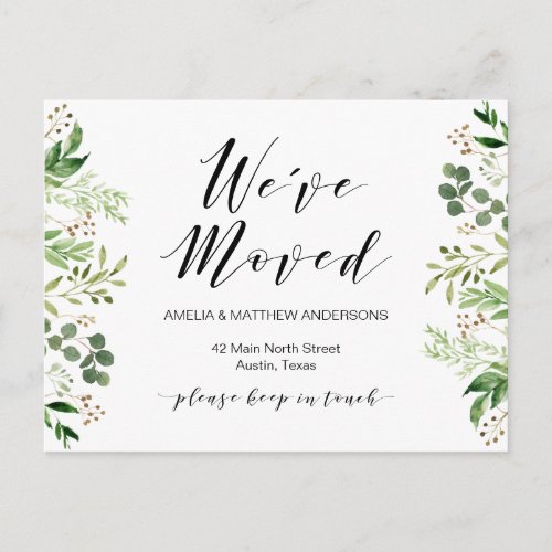 New Home Address Greenery Moving Announcement Postcard