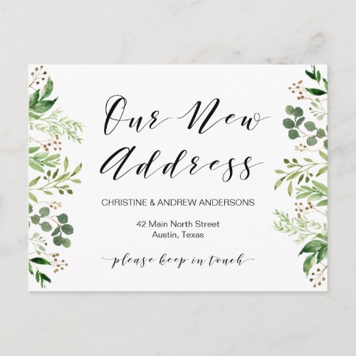New Home Address Greenery Moving Announcement Postcard