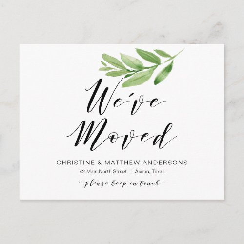 New Home Address Greenery Moving Announcement Postcard