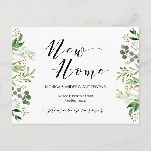 New Home Address Greenery Moving Announcement Postcard