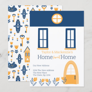 New Home Address Hygge Blue Yellow House Invitation