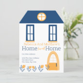 New Home Address Hygge Blue Yellow House Invitation (Standing Front)