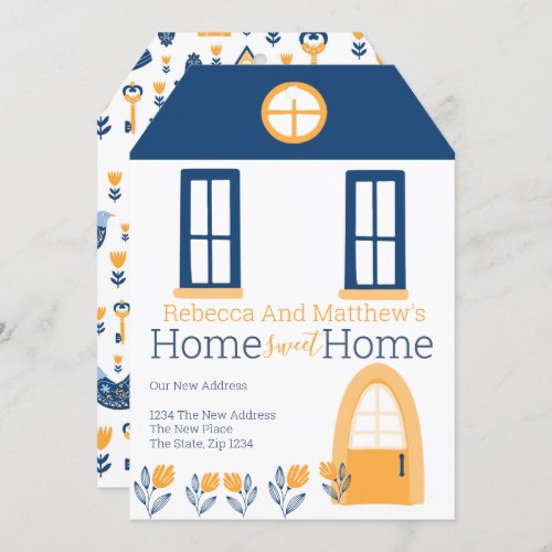 New Home Address Hygge Blue Yellow House Invitation