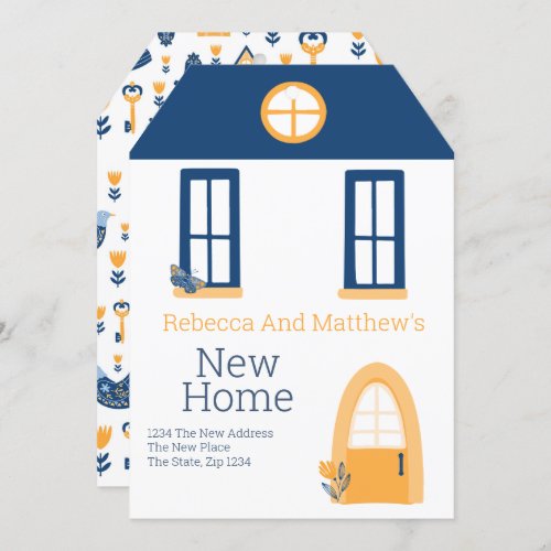 New Home Address Hygge Blue Yellow House Invitation