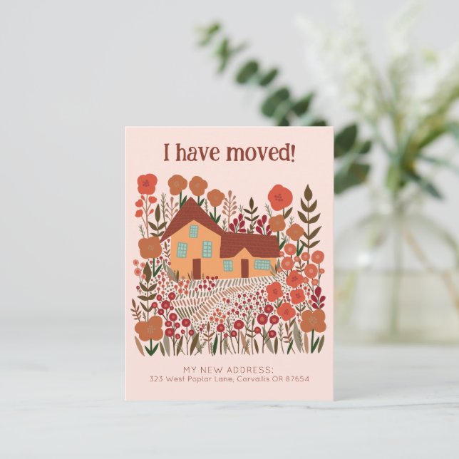 New Home Address I Have Moved Farmhouse Flowers  Postcard (Standing Front)