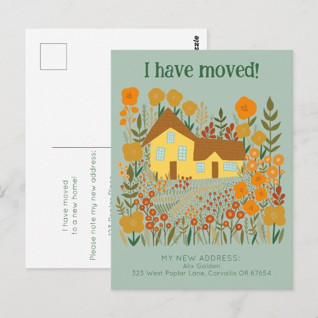 New Home Address I Have Moved Farmhouse Flowers  Postcard (Front/Back)