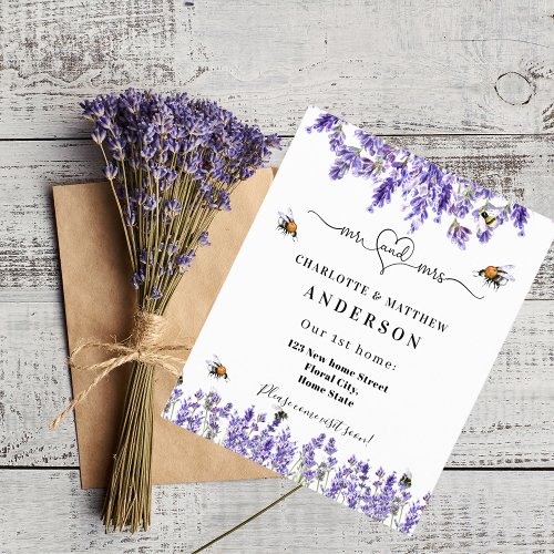 New home address lavender bees moving card