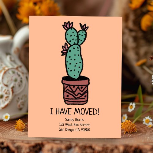 New Home Address Moving Announcement Cactus Doodle Postcard
