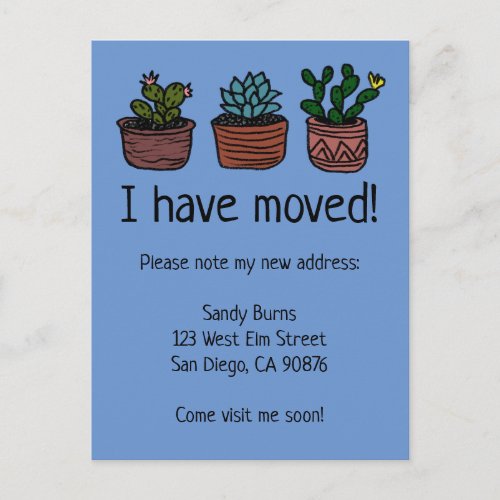 New Home Address Moving Announcement Cute Cacti Postcard