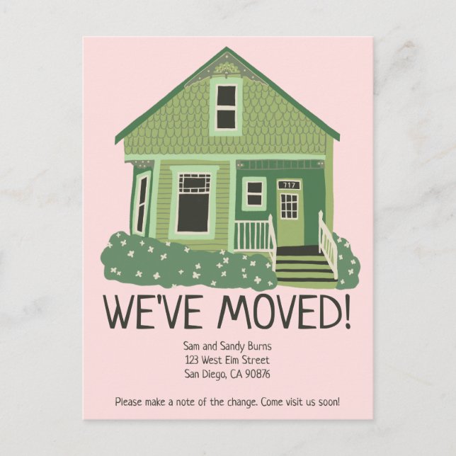 New Home Address Moving Announcement Cute House Postcard (Front)