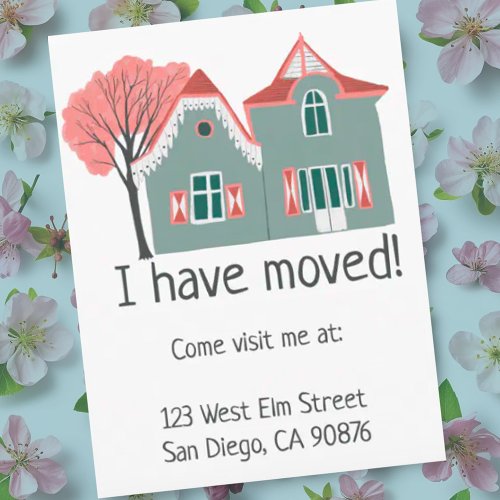 New Home Address Moving Announcement Cute House Postcard