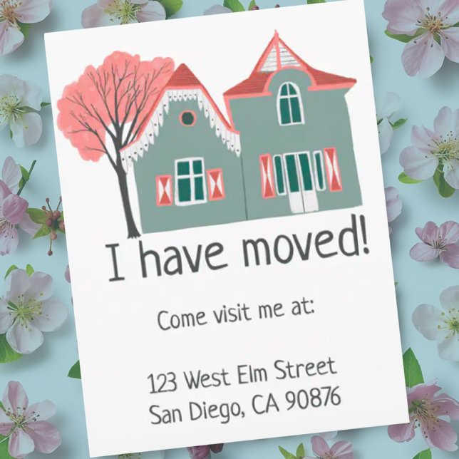 New Home Address Moving Announcement Cute House Postcard (Change of address moving announcement card with a cute house drawing. Customize with your text)