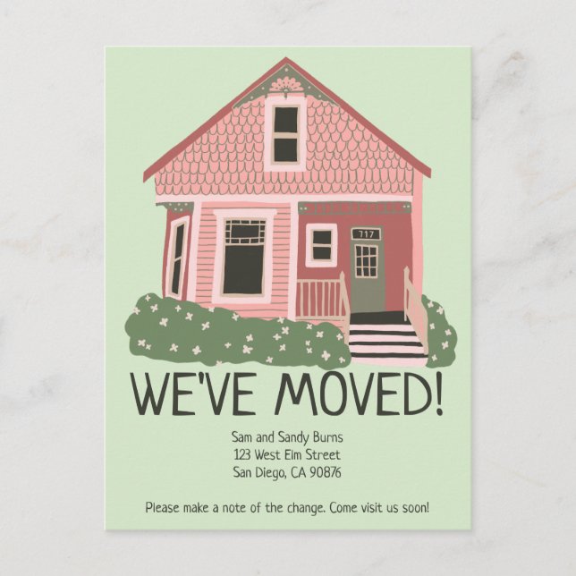 New Home Address Moving Announcement Cute House Postcard (Front)