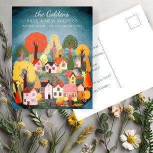 New Home Address Moving Cute Country Village Art Postcard