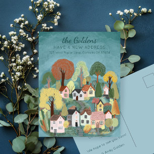 New Home Address Moving Cute Country Village Art Postcard