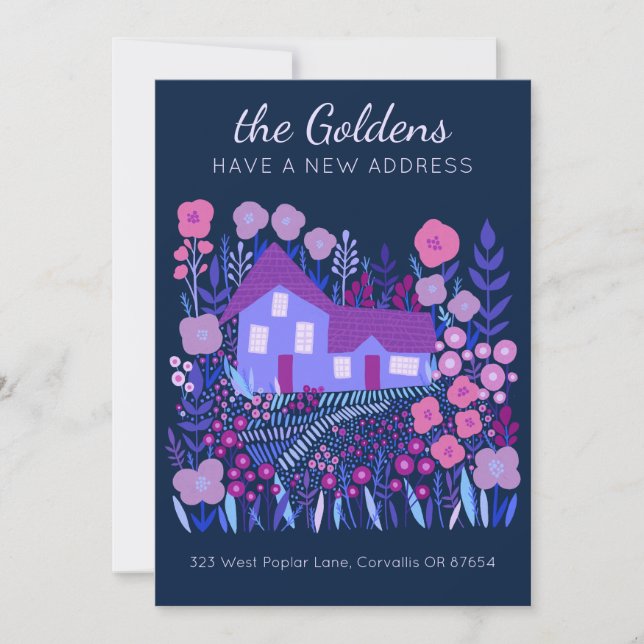 New Home Address Moving Farmhouse Flowers Custom Card (Front)