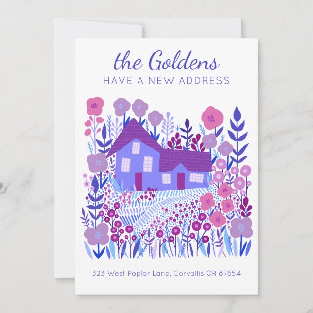 New Home Address Moving Farmhouse Flowers Purple Card (Front)