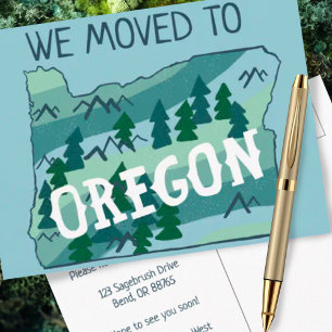NEW HOME ADDRESS Oregon State Illustrated Map Postcard