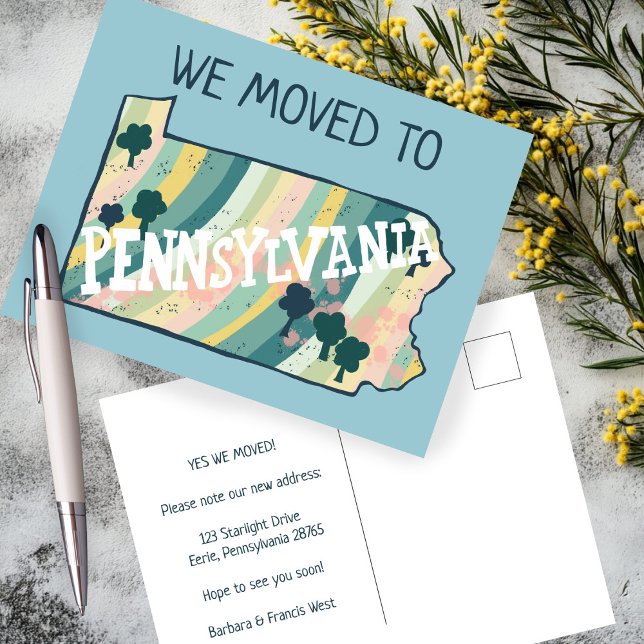 NEW HOME ADDRESS  Pennsylvania State Map Postcard (NEW HOME ADDRESS Moving Announcement Pennsylvania State Map Postcard
)