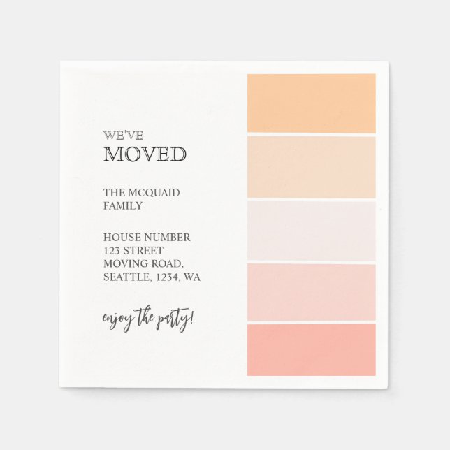 New Home address pink peach announcement party Napkins (Front)
