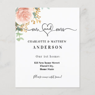 New home address rose gold floral moving flyer