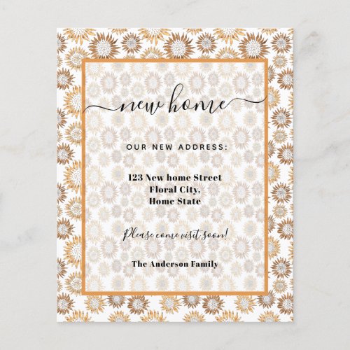 New home address sunflowers gold moving budget flyer