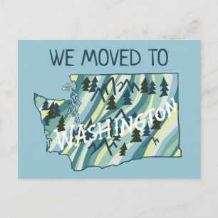 NEW HOME ADDRESS Washington State Illustrated Map Postcard