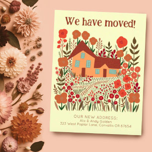 New Home Address We Have Moved Farmhouse Flowers  Postcard