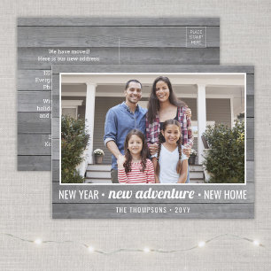 New Home Adventure Gray Wood 1 Photo New Years Holiday Postcard