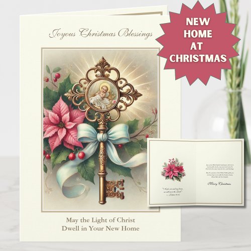 New Home at Christmas Floral Religious  Holiday Card