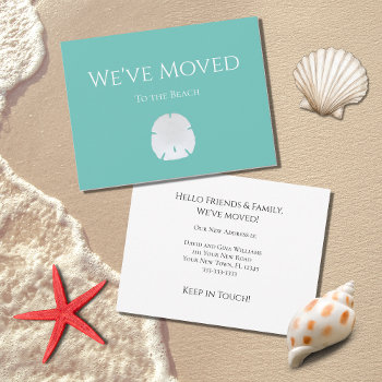 New Home Beach Sand Dollar Teal Green Moving Announcement by IndiamossPaperCo at Zazzle