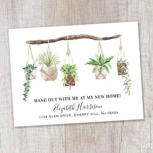 New Home Boho Plants Watercolor Moving Announcement Postcard