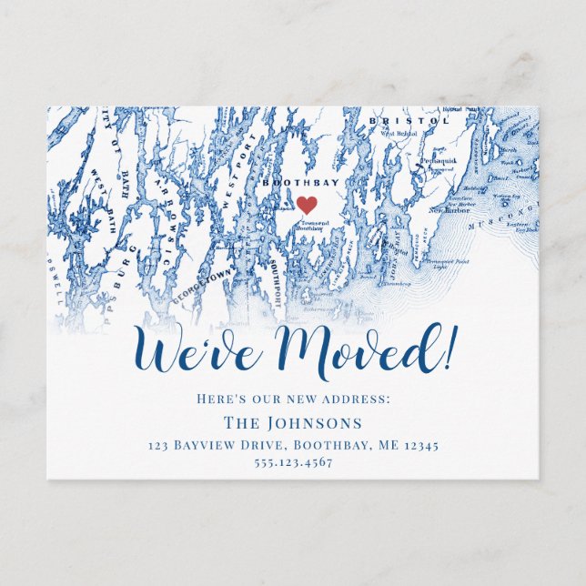 New Home Boothbay Maine Map Moving Announcement (Front)