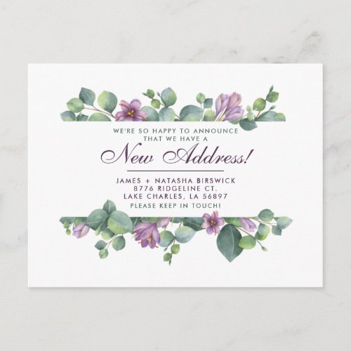 New Home Botanical Weve Moved Eucalyptus Announcement Postcard